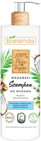 Bielenda - 100% Pure Vegan - Wegański SZAMPON do włosów WŁOSY ZNISZCZONE 400ml 5902169039370